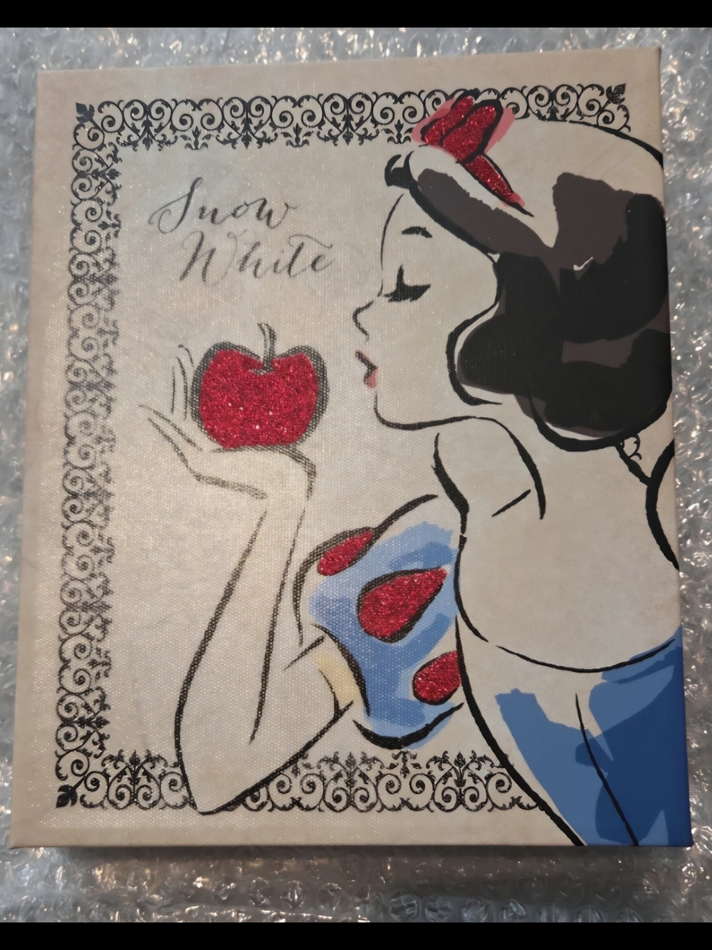 Snow White Glitter Apple Canvas Wall Art - Blue & Red